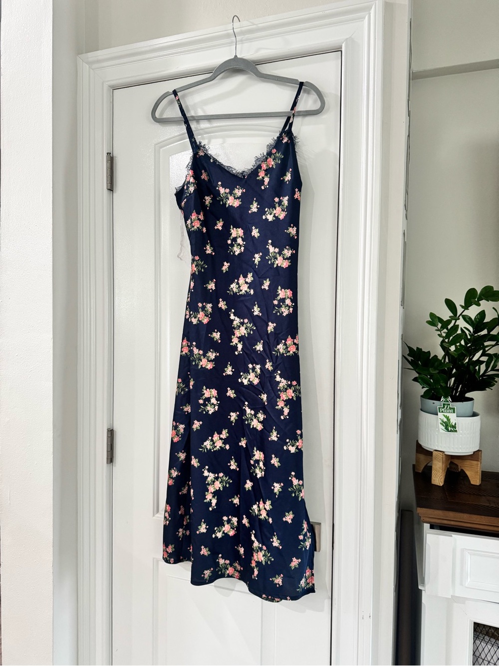 Inspired Hearts Navy Floral Slip Dress with Pink Blossoms